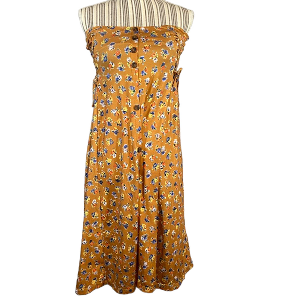 ASOS Tan Floral Front Slit Strapless Summer Dress Convertible Skirt Women Sz 4